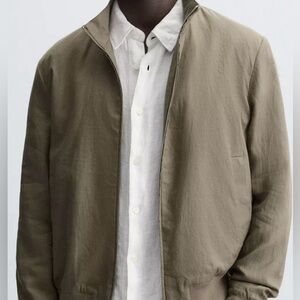 Zara Men’s 100% Linen Zip Jacket Olive Green Lightweight